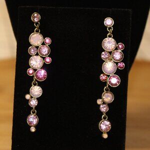 Vtg Water Cascade Stud Earrings Sparkling Pink Crystal Dangle Drop Earrings 2.25
